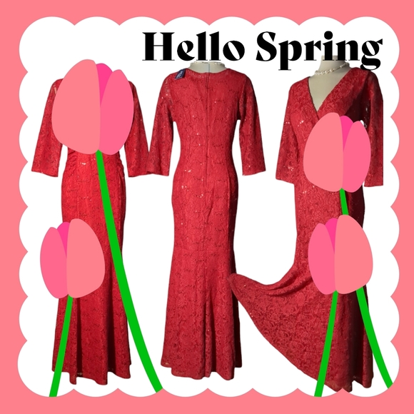 *New* EUREKA USA Luxury Red Lace Sparkling Maxi Dress Size XL - Picture 5 of 16